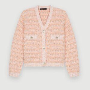 Maje Peach Knit Tweed Sweater Cardigan Size M